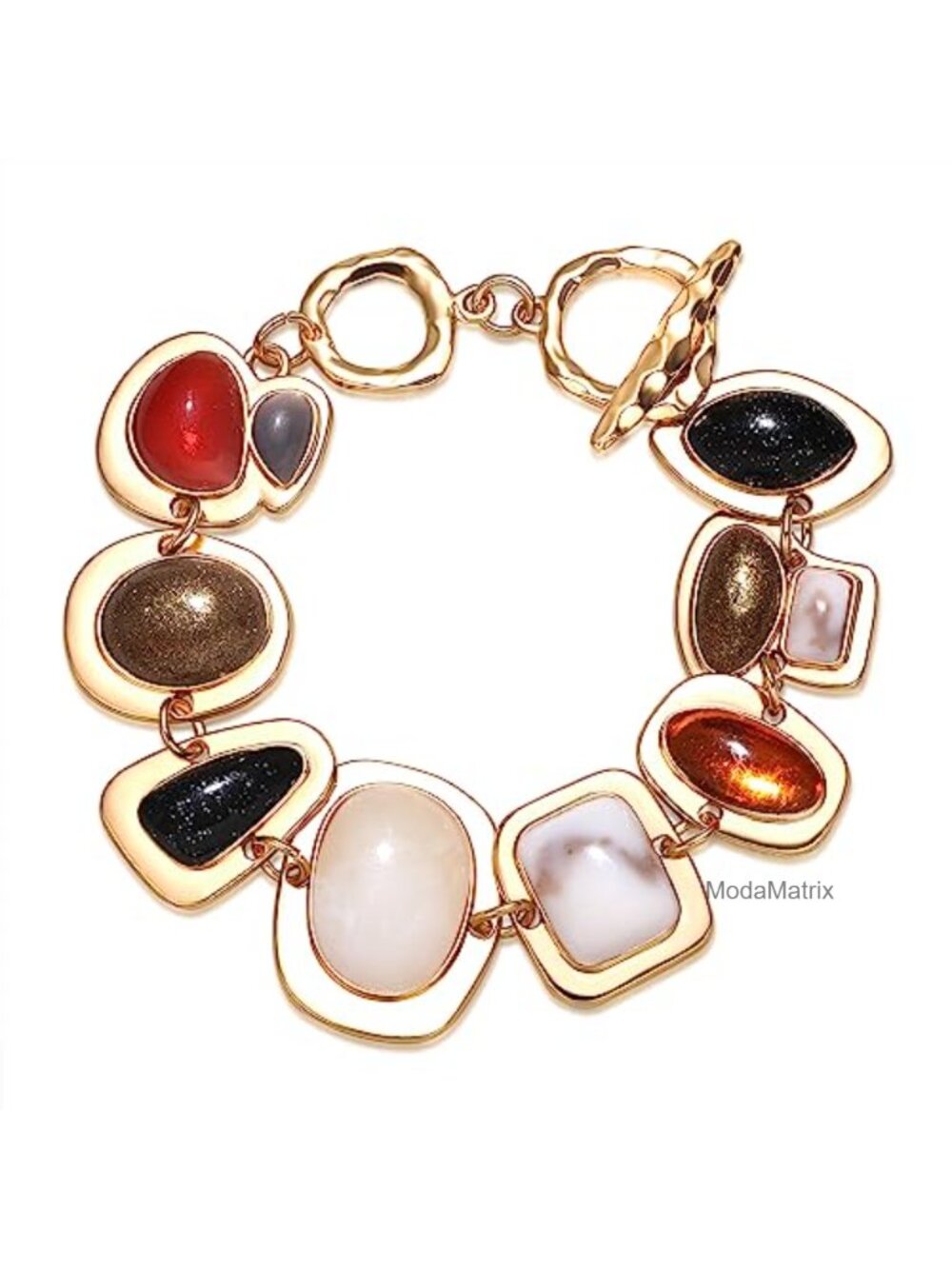 Gold Multi-Gemstone Charm Bracelet Vintage Resin Gem
